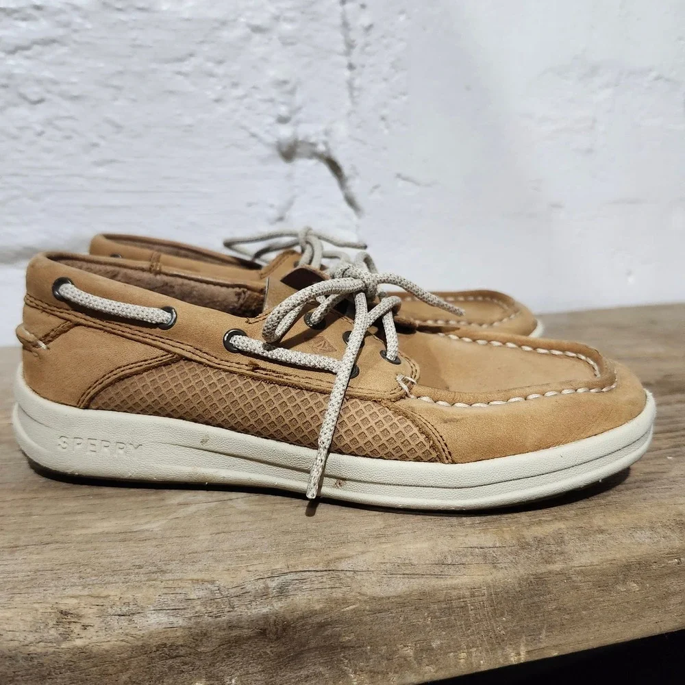 Sperry Top-Sider Boys Gamefish Tan Leather Boat Shoes Loafers 2.5M YB56564